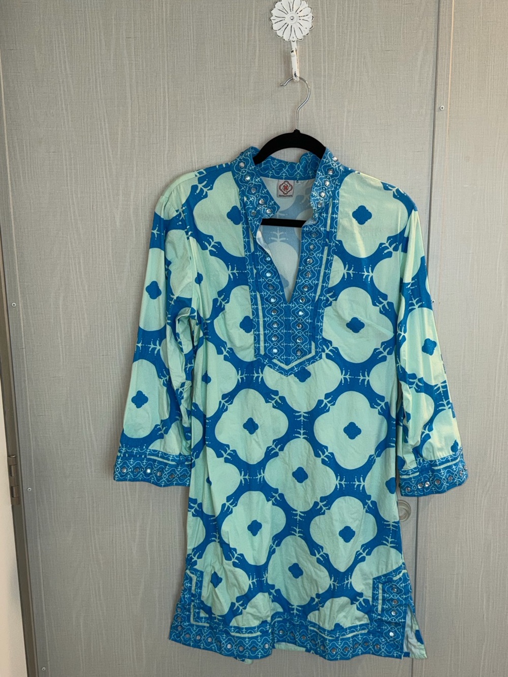 Sheridan French Geometric Tunic Shirt Dress Embellishments Size 6 Preppy
